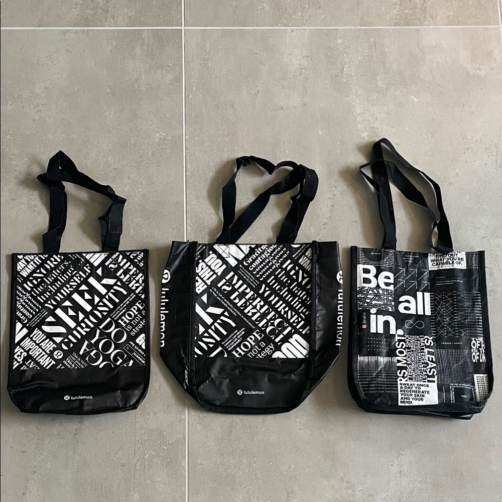 3 BLACK LULULEMON BAGS! Reusable Tote